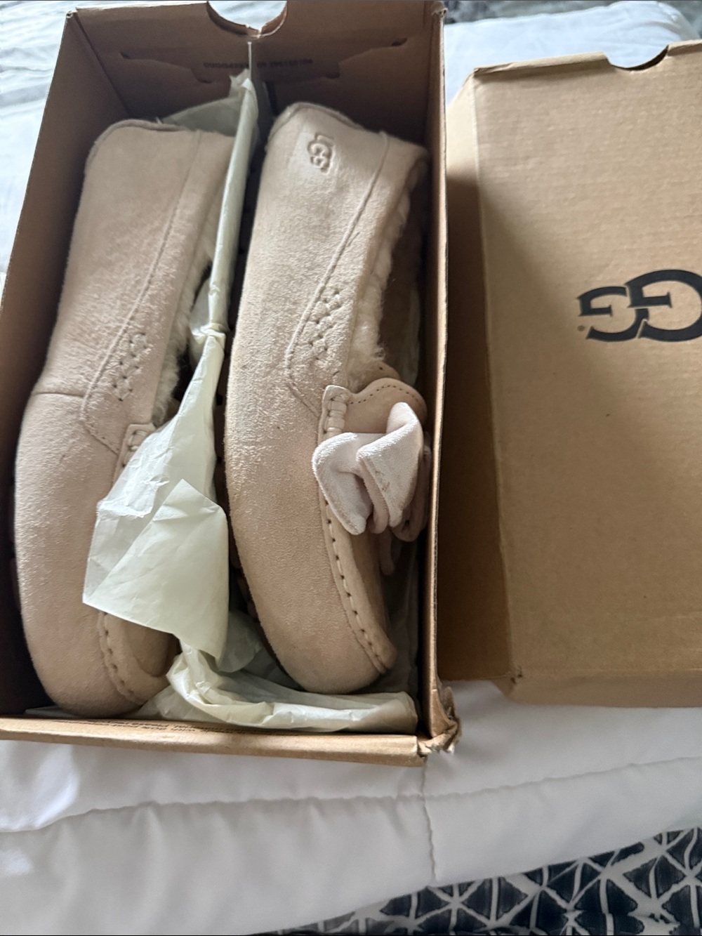 UGG Men’s Suede Moccasin Slip-Ons in Light Beige